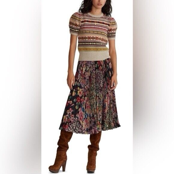 NWOT POLO RALPH LAUREN Floral Patchwork Midi Skirt...
